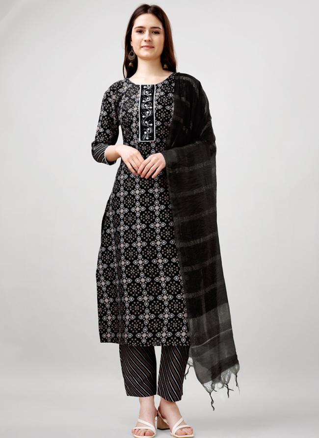 Rayon Black Festival Wear Printed Readymade Straight Suit